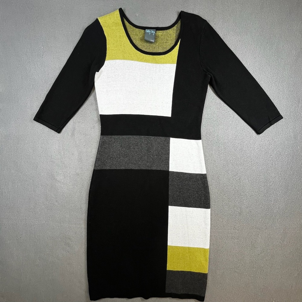 Gabby Skye‎ Dress Small Black White Geometric 3/4 Sleeve Knitwear Career Party